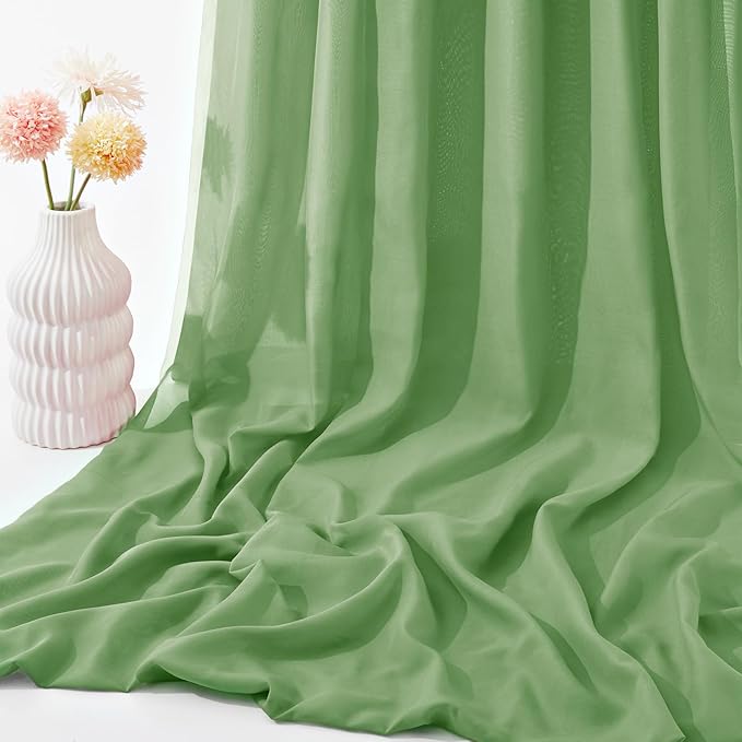 VACVELT Sage Green Chiffon Fabric by The Yard, 60 Inch Wide Chiffon Sheer Fabric Bolt Wedding Draping Fabric, Soft Chiffon Fabric for Wedding Arch Draping Backdrop, Party Decoration (Pre-Cut, 1 Yard)