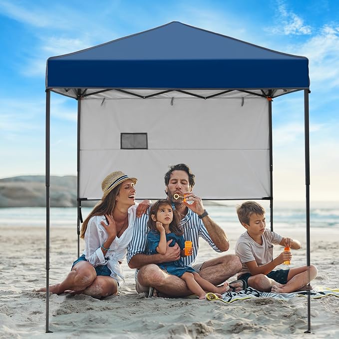 6x4 Pop Up Canopy Tent with Half Wall Panel, Instant Portable Beach Canopy, Outdoor Tent with Carry Bag for Camping, Sports, Tailgating, Events, Dark Blue
