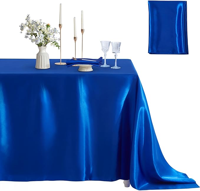 1 Pack Square Satin Table Cover Silkly Soft Table Cloth, Satin Dining Table Cloths for Wedding Banquet Table Decoration, Dining Room, Indoor and Outdoor Use, 52 x 52 Inches, Royal Blue