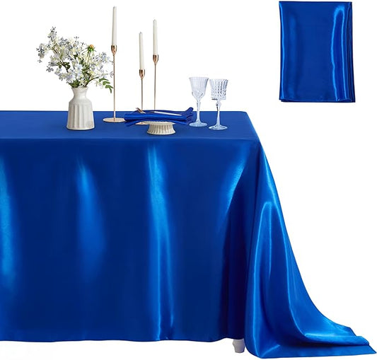 1 Pack Square Satin Table Cover Silkly Soft Table Cloth, Satin Dining Table Cloths for Wedding Banquet Table Decoration, Dining Room, Indoor and Outdoor Use, 52 x 52 Inches, Royal Blue