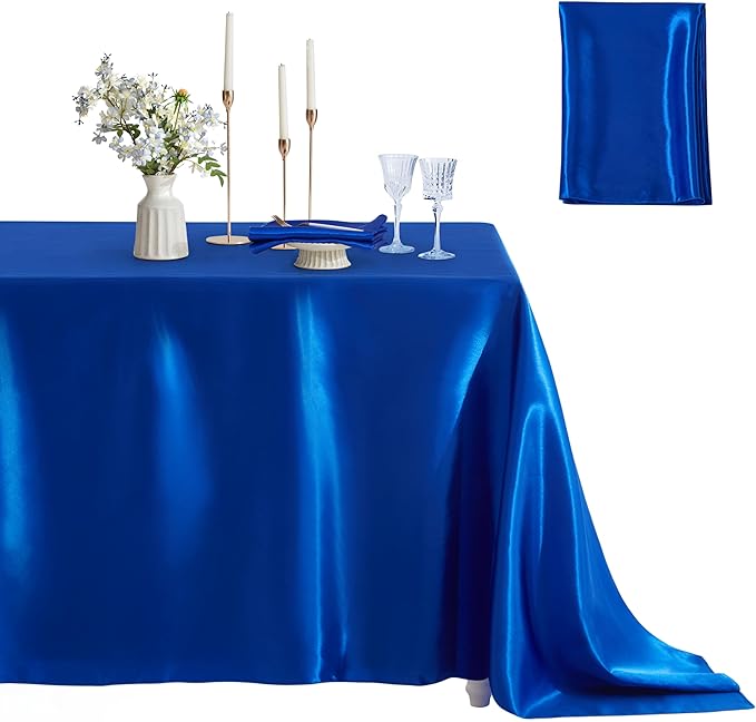 1 Pack Satin Table Cover Rectangle Silkly Soft Table Cloth, Satin Dining Table Cloths for Wedding Banquet Table Decoration, Dining Room, Indoor and Outdoor Use, 60 x 102 Inches, Royal Blue