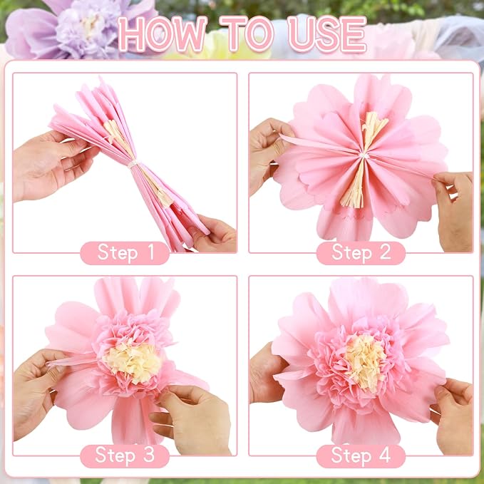 SUNBEAUTY Pastel Paper Flowers 6Pcs Large Tissue Paper Flowers Decoration for Wall 12 Inch Giant Crepe Flowers for Spring Garden Backdrop Pastel Birthday Easter Wedding Party Bulletin Board