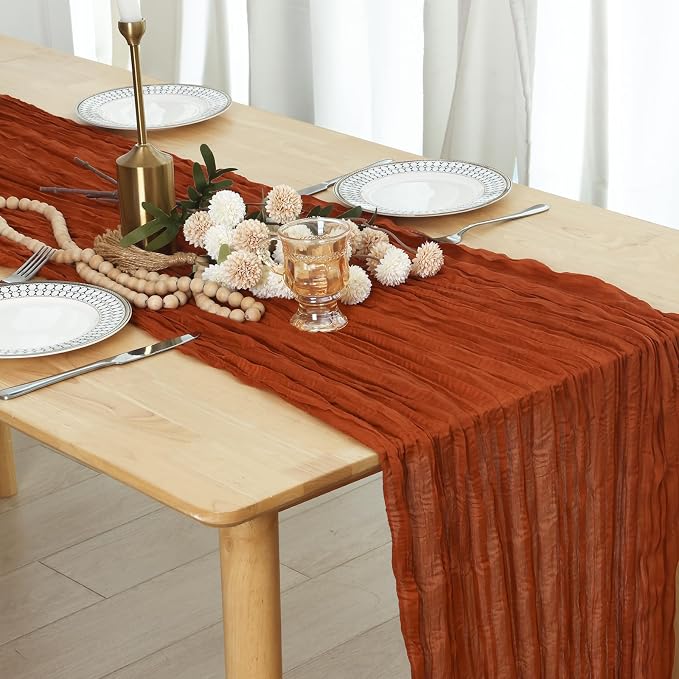6 Pack Terracotta Cheesecloth Table Runner 120 Inch 10FT Red Cheese Cloth Fabric Burnt Orange Runners for Football Theme, Banquet, Barro Themed Party Retro Decoration, Fall Wedding Decor