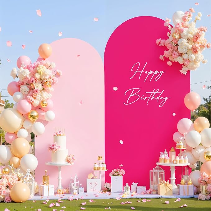 Pink and Hot Pink Arch Cover 7.2FT 6FT Wedding Arch Backdrop Covers Set of 2 Stretchy Spandex Balloon Arch Backdrop for Baby Bridal Shower Birthday Graduation Party Decor Banquet Photo Background