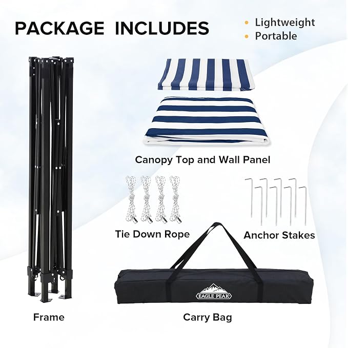 EAGLE PEAK 5x5 Pop Up Changing Tent, Flat Top Changing Room, White/Blue | Portable, Privacy Tent, Pool Cabana, Dressing Room, Shower & Toilet Use, Opaque Fabric, Instant Setup, Photoshoots, Camping