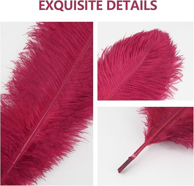 10pcs Natural Ostrich Feather Craft 16-18inch(40-45cm) Plume for Wedding Centerpieces Home Decoration DIY（WineRed, 10Pcs 16-18inch)