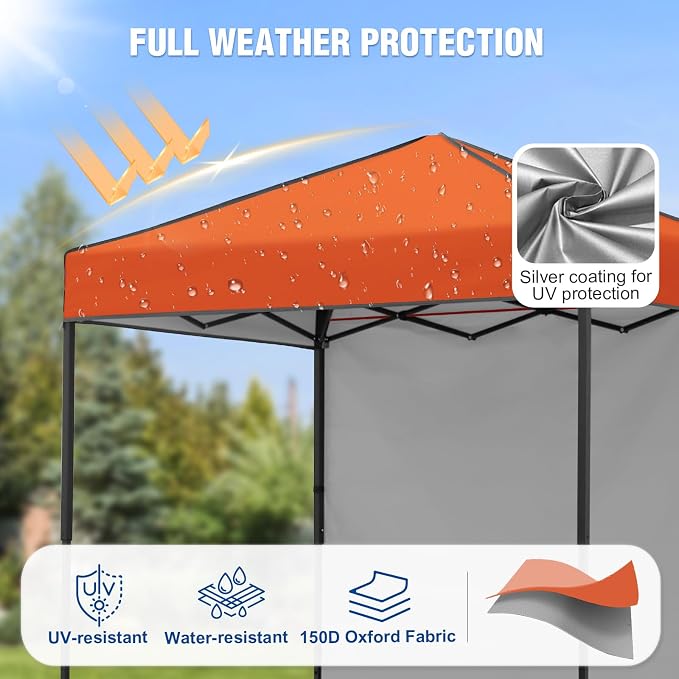 6x4 Pop Up Canopy Tent with One Wall Panel, Instant Portable Beach Canopy, Outdoor Tent with Carry Bag for Camping, Sports, Tailgating, Events, Orange