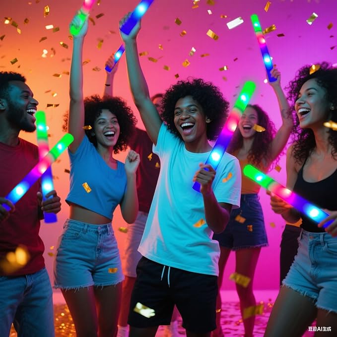 105 Pack LED Foam glow sticks, glow sticks for wedding with 3 Modes Colorful Flashing, Glow Stick Bulk Party Pack for Wedding, Raves, Concert,Camping, Sporting Events, Pool Party