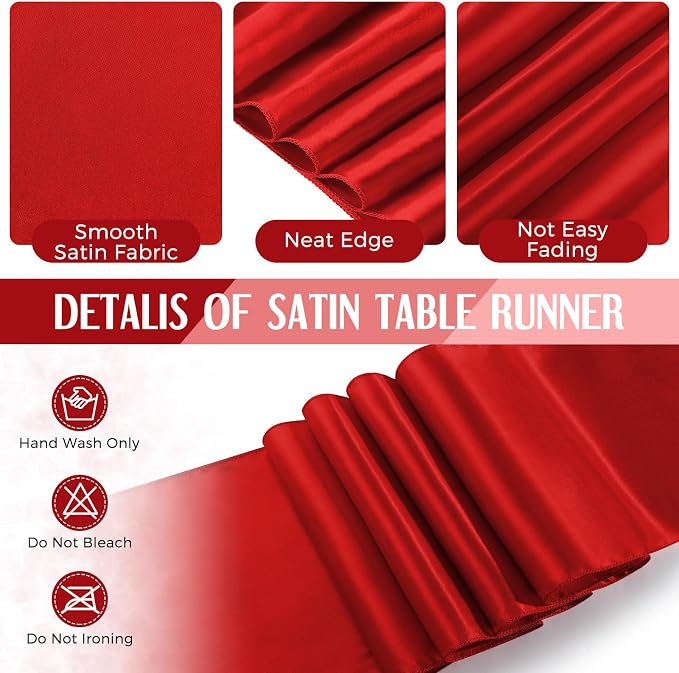 Breling 8 Pack Black and Red Disposable Plastic Tablecloths and Satin Table Runner Set, 54 x 108 Inch Tablecloth, 12 x 108 Inch Table Runners for Wedding Graduation Birthday Baby Shower