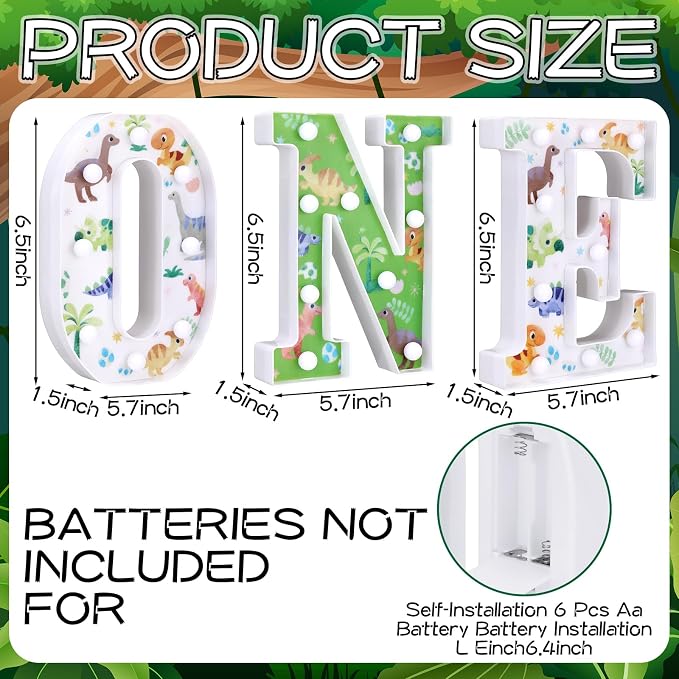 Tujoe One a Saurus Birthday Decorations Dinosaur 1st Birthday Decorations for Boy or Girl 8.5 Inch LED Light up Letters for Centerpieces Table or Backdrop 1 Year Old Party Supplies
