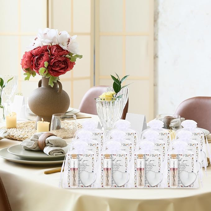 50 Sets Wedding Party Favors for Guests Bulk Including Heart Shaped Candles and Empty Matches Jars with Cork Top Thank You Cards and Organza Bags for Wedding Bridal Shower Party (Wildflower)