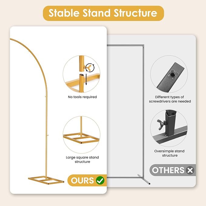 5.25 * 6.56 FT Metal Backdrop Frame Stand, Wedding Decor Flower Arbor Stand, Balloon Arch Backdrop, Golden