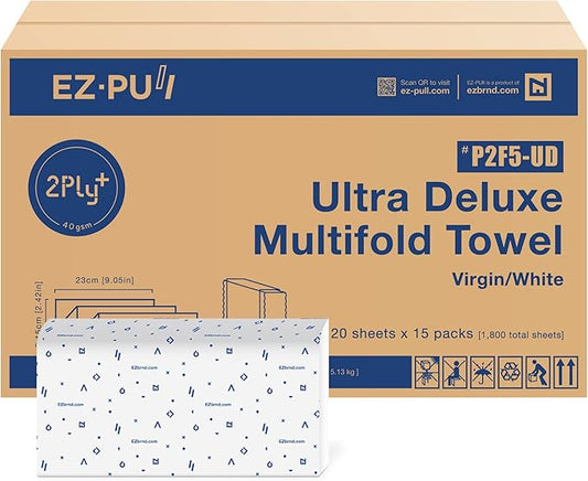 EZbrnd Ultra Deluxe 2ply+ MULTIFOLD Paper Towels, White, 15 pk x 120 Sheets, P2F5-UD (Large Sheet)
