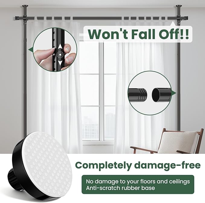 Jilron Tension Curtain Rods No Drill Adjustable Room Divider, Tension Rod for Room Separator and Partition Room Dividers, Easy Installation for Bedroom & Apartment (Black - W35-100 × H43-120 in)