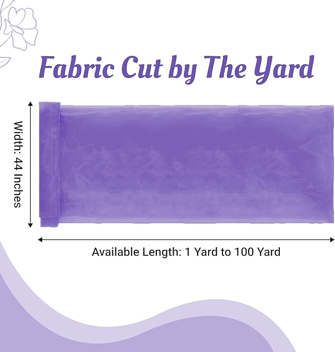 MDS Pack of 5 Yard Sheer Organza Fabric for Wedding Party Home Event Banquet Decorations, Backdrop Curtain Craft Dress Sewing Fashion DIY Crystal Organza Tulle Fabric Bolt 44” Wide - Lavender