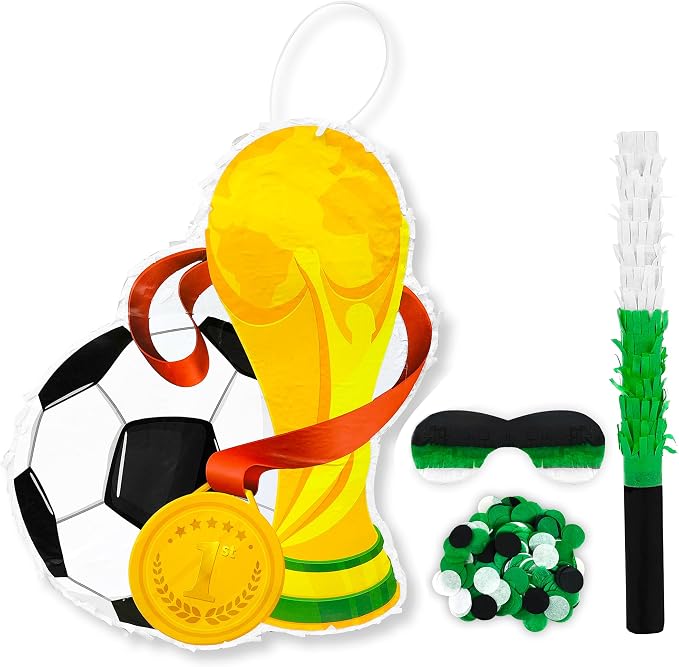 Soccer Birthday Party Decorations, 4 Pcs Soccer Pinatas Bundle 15.1'' Soccer Party Pinata with Stick etc Sports Party Supplies