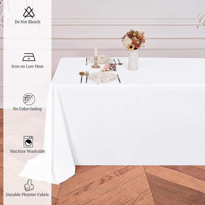 Pesonlook 12 Pack White Polyester Tablecloth-90 x 132 Inch White Rectangle Tablecloth for 8 Ft Rectangle Tables,Washable Fabric Table Cover for Wedding/Buffet Party/Dining Table/Events
