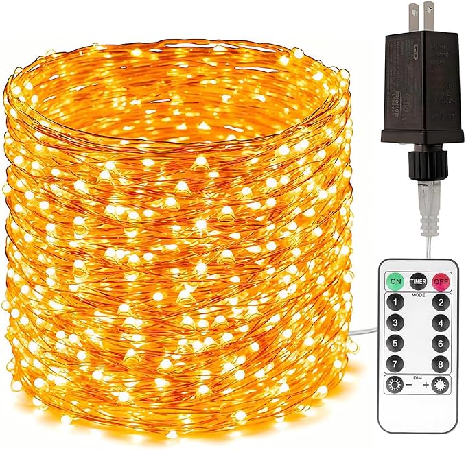 Plug in Fairy Lights with Remote 66FT 200 LED Waterproof Warm White Copper Wire Twinkle String Lights for Indoor Outdoor Christmas Tree Bedroom Porch Wedding Birthday Party Girl's Room