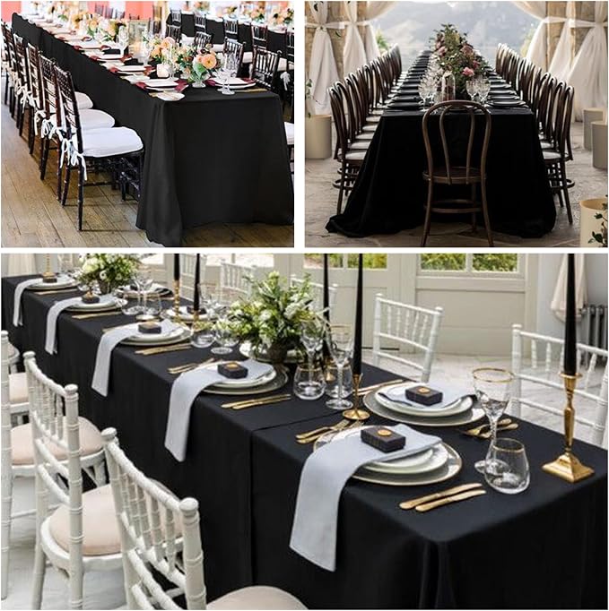12 Pack Black Tablecloth 60 x 102 Inch Rectangular Table Cloth for 6 Foot Rectangle Tables, Wrinkle Resistant Washable Polyester Fabric Table Covers for Wedding Party Banquet Buffet and Camping