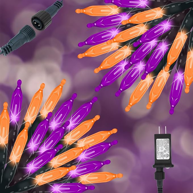Halloween Lights - 98ft 2 Pack 150 Count Connectable Waterproof LED Fairy Lights Bulbs for Indoor Outdoor Halloween Tree Wedding Autumn Party Decor (Orange & Purple, 150 Count - 2 Pack)