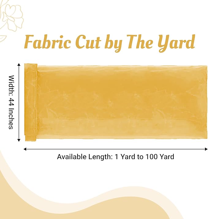 MDS Pack of 1 Yard Sheer Organza Fabric for Wedding Party Home Event Banquet Decorations, Backdrop Curtain Craft Dress Sewing Fashion DIY Crystal Organza Tulle Fabric Bolt 44” Wide - Gold
