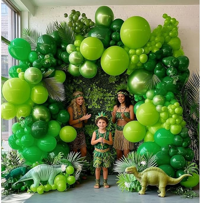 Green Balloon Garland Double Stuffed Dark Lime Green Emerald Metallic Arch Kit For Dinosaur Birthday Jungle Summer Forest Themed Party Decoration