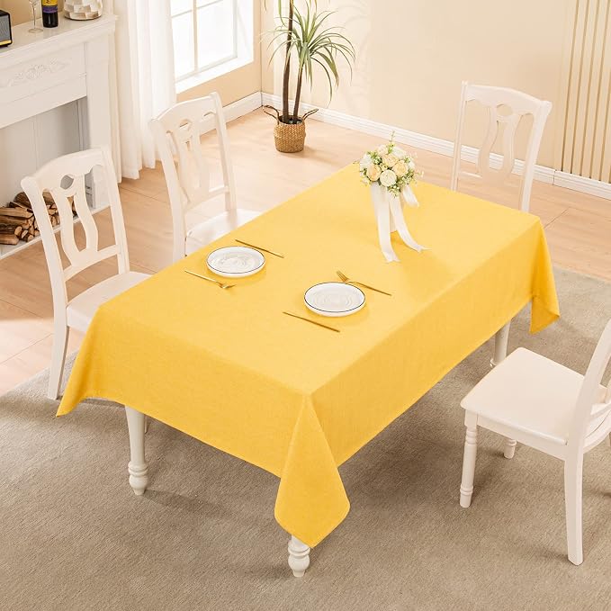 BALCONY & FALCON Rectangle Tablecloth Washable Wrinkle Resistant and Water Proof Table Cloth Decorative Linen Fabric Tablecloths for Dining Parties Kitchen Wedding and Outdoor Use (Yellow, 55x95)
