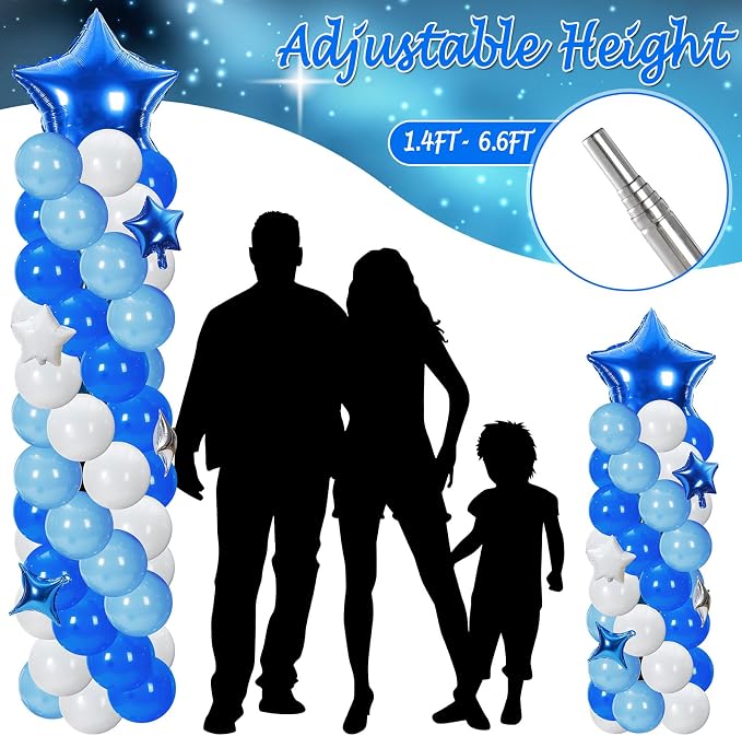 Gejoy 110 Pcs Blue White Balloons Column Stand Kit Adjustable Tower Stand from 1.4 to 6.6 ft with Bases for Back to School Wedding Birthday Baby Shower Party