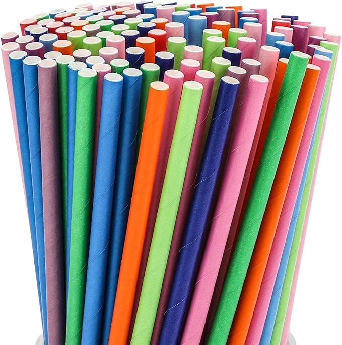 200PCS Multi-Color Biodegradable Paper Straws for Party Supplies,Birthday,Bridal/Baby Shower, Christmas Decorations and Holiday Celebrations (Solid color)