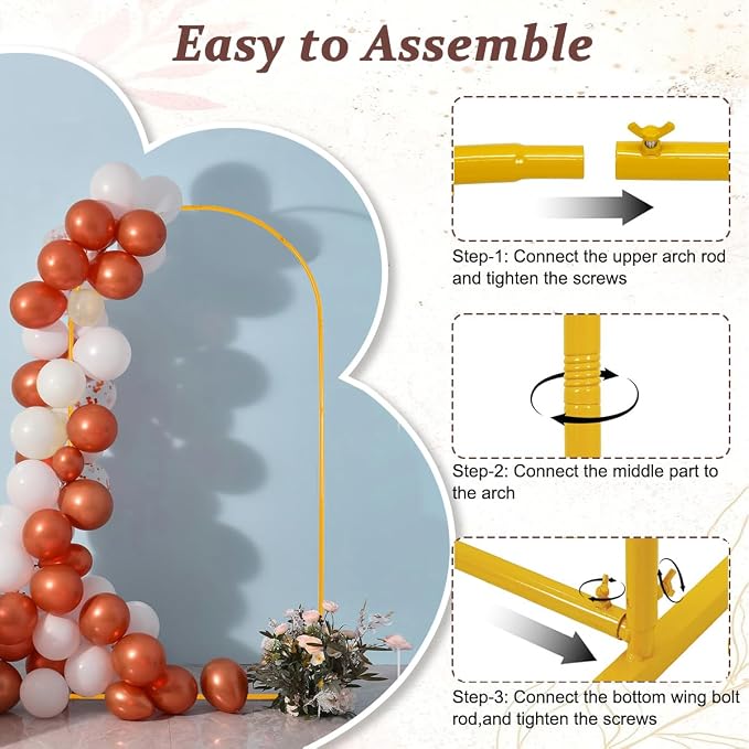 Vincidern 6.6 FT Wedding Arch Backdrop Stand for Party, Balloon Arch Stand, Wedding Arches for Ceremony, Metal Arch Backdrop Stand for Baby Showers, Birthday Party, Events Decoration Door Frame Gold