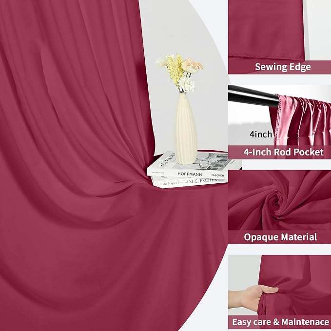 GALLETY 20 FT x 10 FT Red Backdrop Curtain - Polyester Backdrop Curtain Panels with 4 Inch Rod Pockets - Wedding Ceremony Party Home Window Decoration