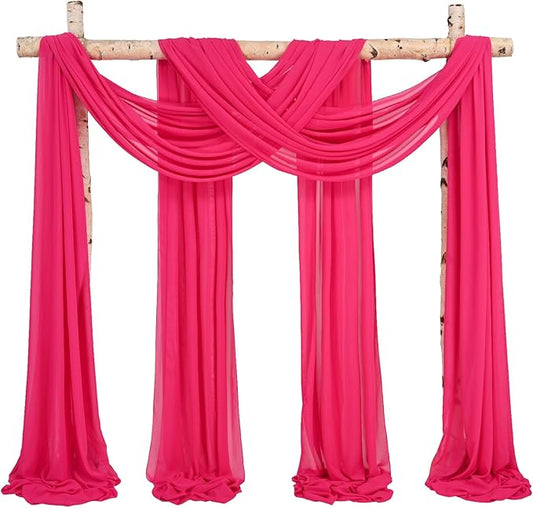 Wedding Arch Draping Fabric,4 Panels 28" x20ft Hot Pink Wedding Arch Drapes for Ceremony Chiffon Fabric Drapes Arbor Drapery Wedding Arch Decorations for Reception Sheer Backdrop Curtains for Party