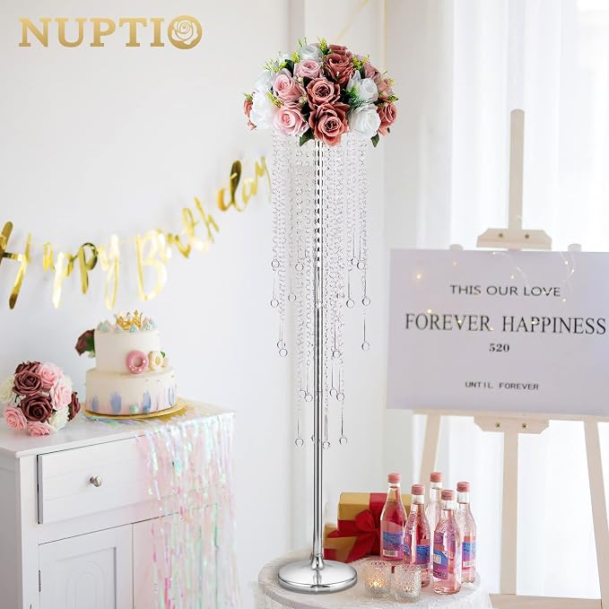 NUPTIO Silver Crystal Flower Vases for Weddings, 2 Pcs 39.4in Tall, Elegant Party Decorations