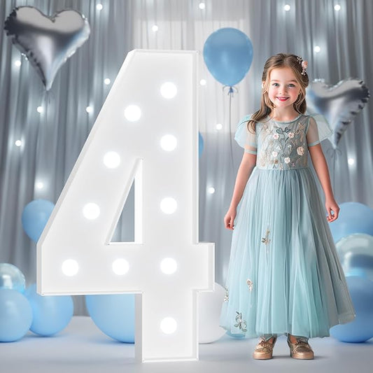 4FT Marquee Light Up Numbers, Marquee Numbers 4 Feet Tall with Cool White Light, Number 4 Light Up Number for Party 4th Birthday Anniversary Decorations