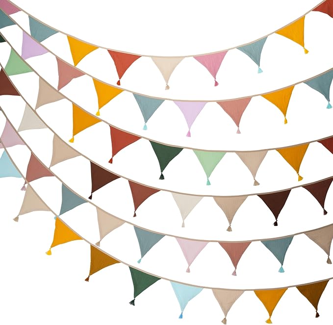Fabric Bunting Banner, 2 Pack Handmade Neutral String Banner with Tassel Each 8.5 ft 10 Flags Nursery Wall Hanging Wedding Birthday Home Baby Shower Party Decoration Bunting (Light Candy 2 Packs)
