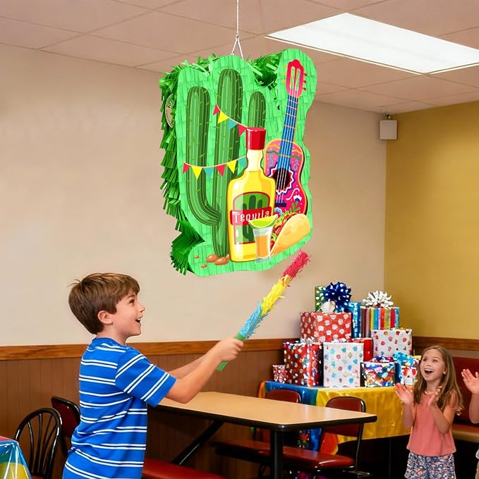 Mexican Cactus Piñata, 4pcs Mexican Pinata Set Includes Cinco De Mayo Cactus Pinata Blindfold Mexican Piñata Stick etc Mexican Fiesta Decorations Mexican Party Decorations