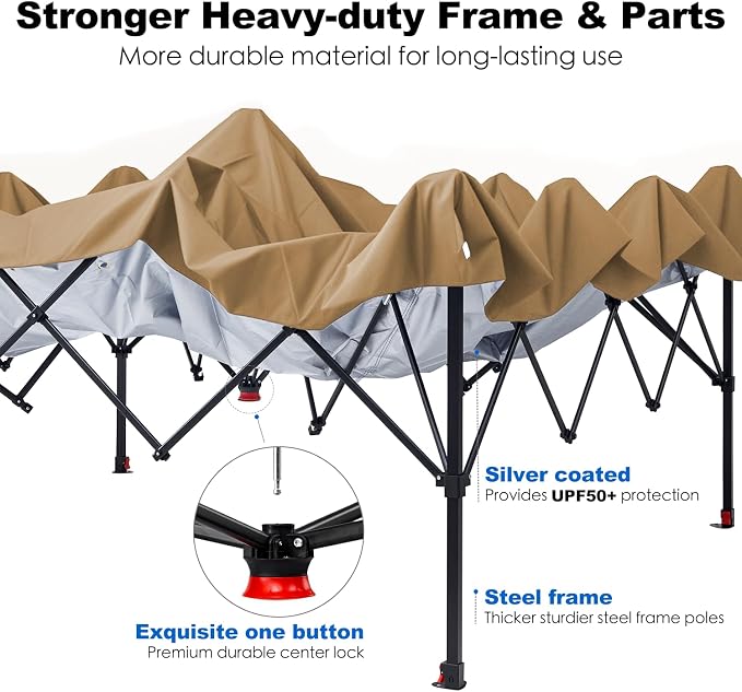 GAFETE 10×10 Pop Up Canopy Tent with 1 Pockets Sidewall, Easy up Sun Shade with One Push Setup, Portable Instant Outdoor Canopy Tent for Events Parties Camping with Carrying Bag (Sand, 10x10 FT)