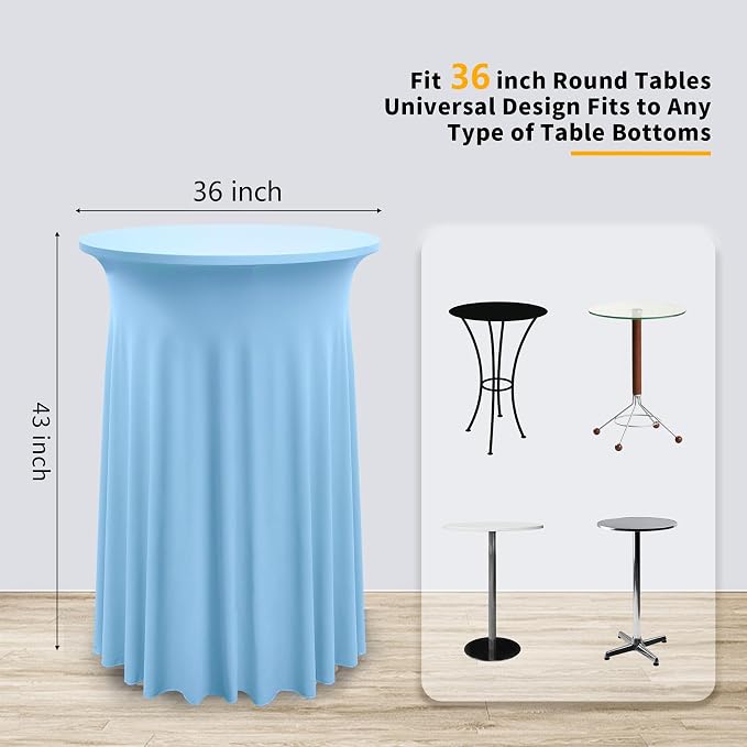 4 Pack Baby Blue Round High Top Cocktail Tablecloth 36inch×43inch, Wrinkle Free Stretch Spandex Highboy Cocktail Tablecloths Table Covers for Cocktail Party Bar Wedding Banquet Baby Shower Birthday