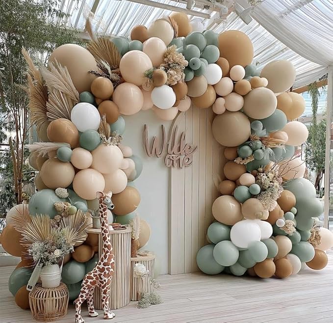 Dusty Green Nude Balloon Garland Double Stuffed Blush Brown Cream Sand White Neutral Matte Balloon Arch Kit for Baby Shower Wedding Birthday Gender Reveal Woodland Party Decoration