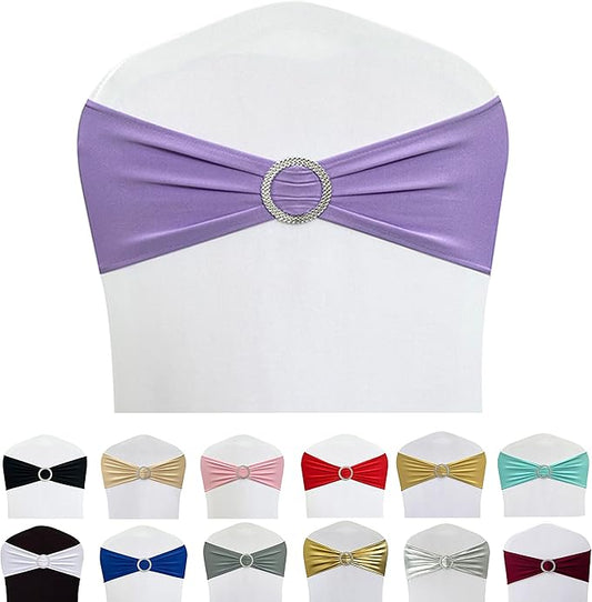 Spandex Chair Sashes Bands 100PCS Stretch Chair Ties Bows with Buckle Slider for Wedding Party Banquet Decoration (Lavender)…