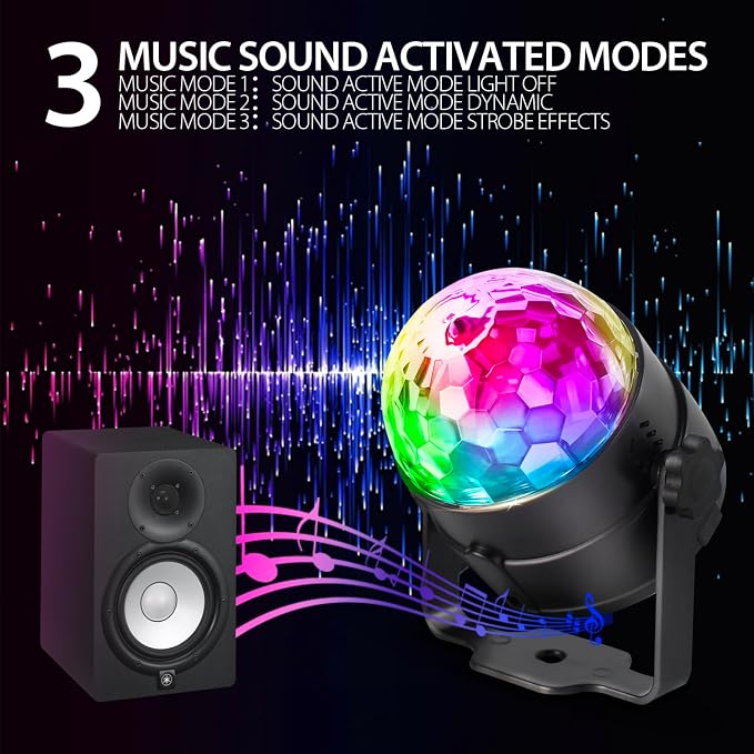 NEQUARE Disco Ball DJ Party Lights Sound Activated with Remote Control Strobe Lamp 7 Modes Stage Light for Home Room Dance Parties Karaoke Halloween Christmas Birthday Decorations[2-Pack]