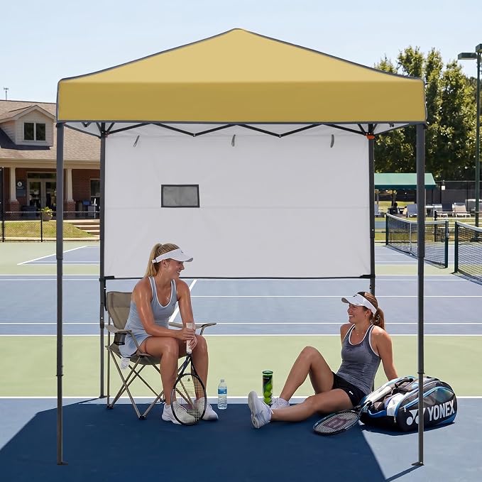 EAGLE PEAK 6x4 Instant Pop Up Canopy Tent with 1 Half Wall Panel, Straight Leg Sun Shelter, Portable Canopy with Carry Bag for Camping, Beach & Sports, Beige