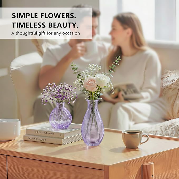 RUCKAE Glass Bud Vases Mini Flower Vase Small Vintage Vases for Centerpiece Table Wedding Decorations Home Decor Party(Purple 22 Pack)
