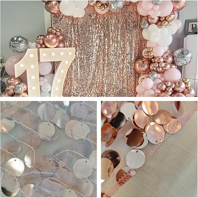 Rose Gold Sequin Backdrop, 9x10 Feet, 1 Panel Shimmer Glitter Photobooth Props for Halloween Christmas Parties, Home, Wedding, Birthday