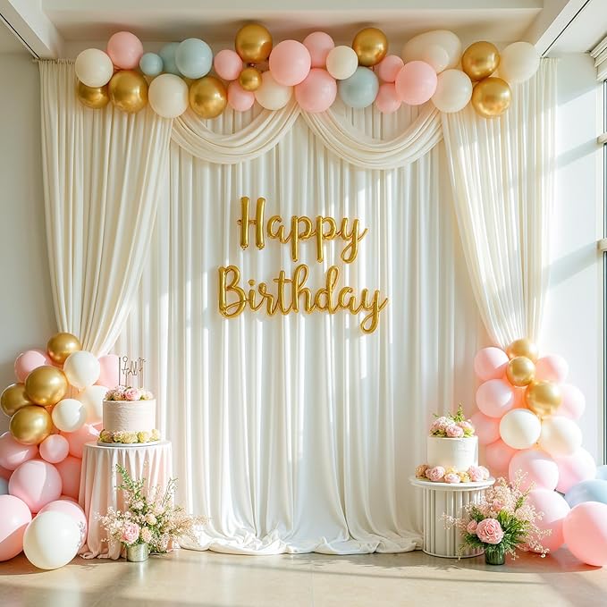 30ftx12ft Wrinkle Free Ivory Backdrop Curtains for Parties, 6 Panels 5x12FT Long Silky Polyester Ivory Photo Backdrop Drapes Back Drop Cloth for Wedding Birthday Photography Background Decor