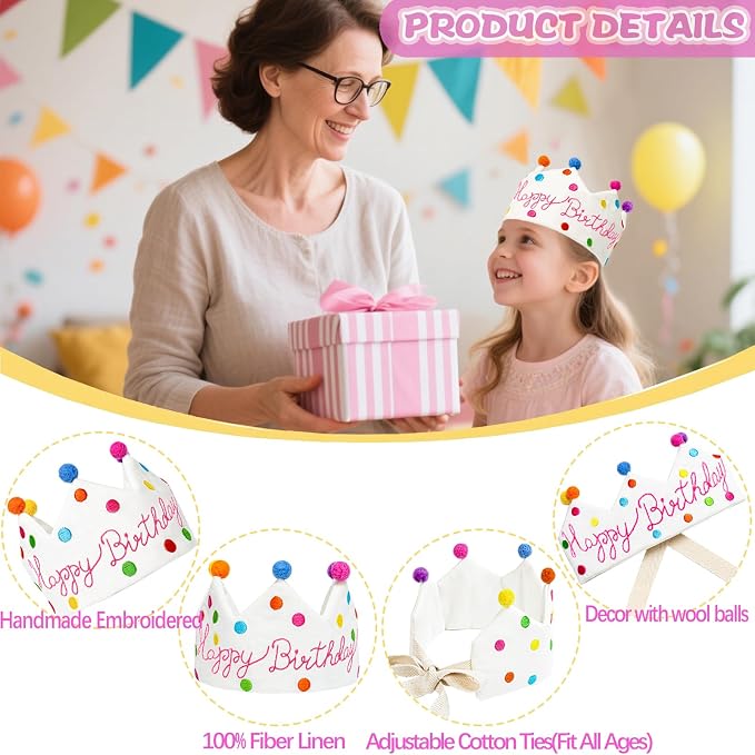 Personalized Hand Embroidered Birthday Hats Unique Happy Birthday Crowns Cute Party Hat for Boy Girl Fit All Ages