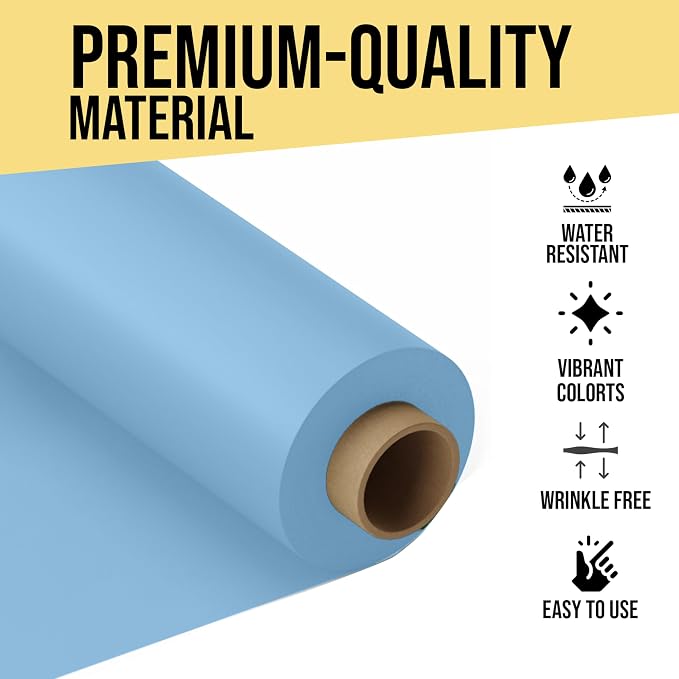 Party Solids 66% Thicker Premium Light Blue Plastic Table Cover Roll 40" X 300' Table Cloth Plastic Cover Roll Quality Thick Banquet Rolls Disposable Tablecloth Rolls Strong American Based Company