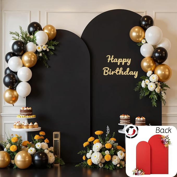 Black Red Arch Cover 7.2FT 6FT Wedding Arch Backdrop Covers Set of 2 Stretchy Spandex Balloon Arch Backdrop for Graduation Baby Bridal Shower Birthday Party Decor Anniversary Banquet Photo Background