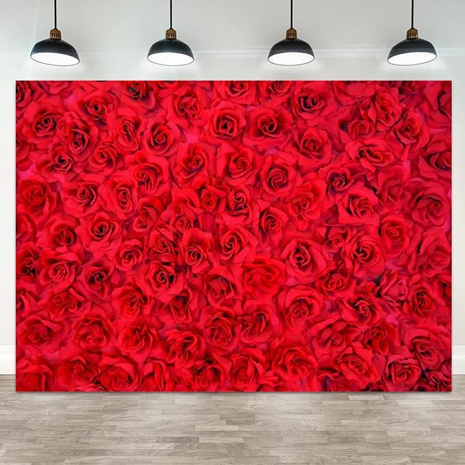 10x5ft Red Rose Backdrop Rose Flower Wall Background for Photography Valentines Day Backdrop Valentines Banner Wedding Bridal Shower Decor Birthday Decoration Mother's Day Photo Booth Prop