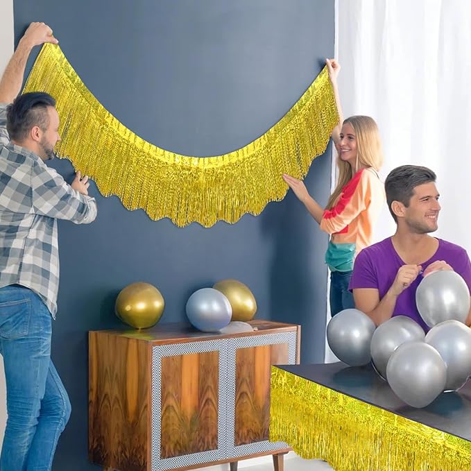 LOLStar Gold Foil Fringe Tinsel Garland, Tinsel Streamers Banner, 6 Pack | 60Ft Tinsel Streamers, Shiny Gold Tinsel Fringe Banners for Wedding, Birthday, Anniversary, Christmas, New Year Party Decor